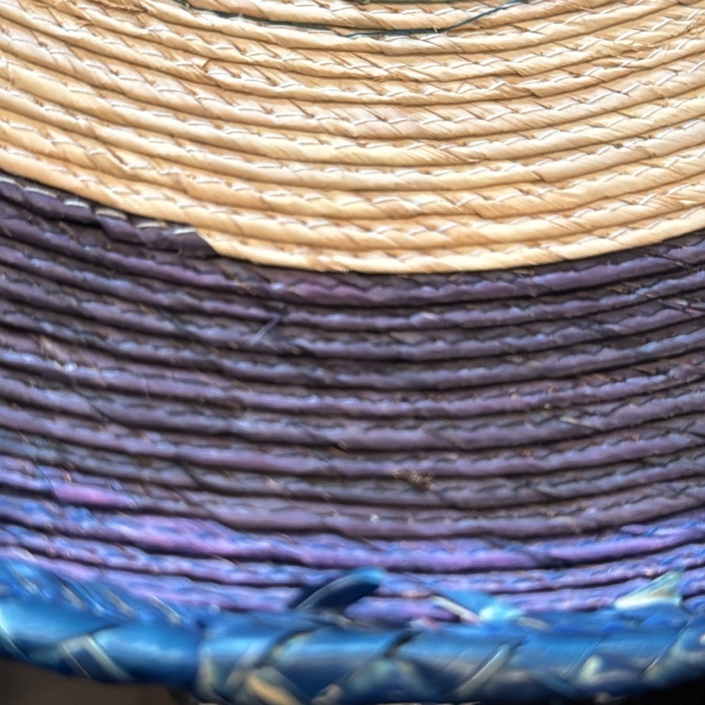Vintage Round Natural Straw Blue & Purple Beachy Bag - Picture 10 of 14